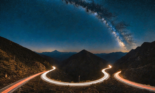 light trails on the mountains